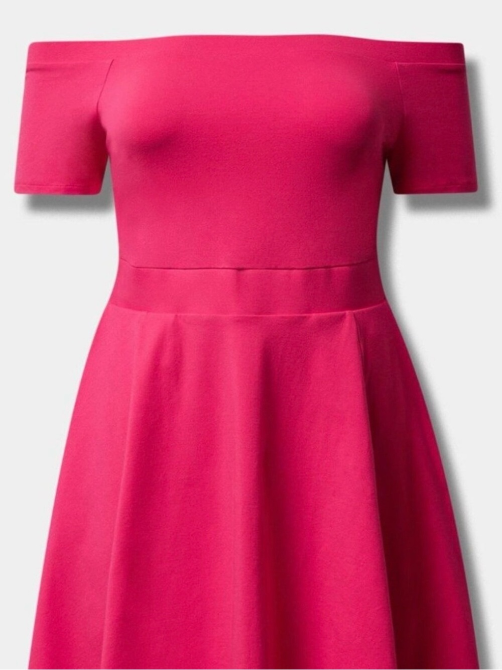 torrid off the shoulder Hot Pink Fit-and-Flare Mini Dress - Picture 3 of 8